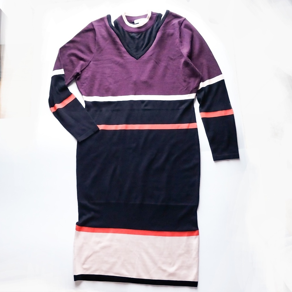 Pee-a-boo Shoulder black and purple knit 3X Midi Sweater Dress